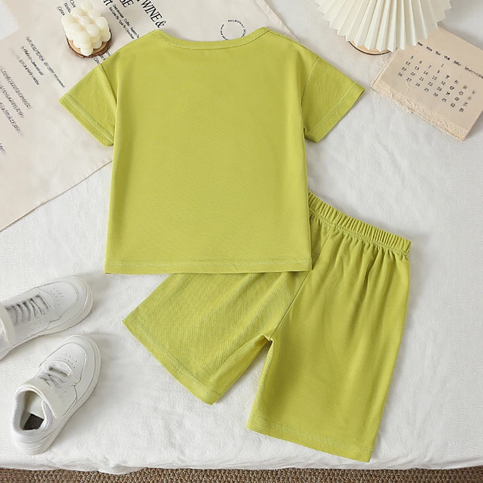 2-teiliges Frühlings-/Sommer-Kinderset mit mehrfarbigem, schnell trocknendem Sport-Buchstabendruck für Jungen und Mädchen, lässig, kurzärmelig – Detail 11