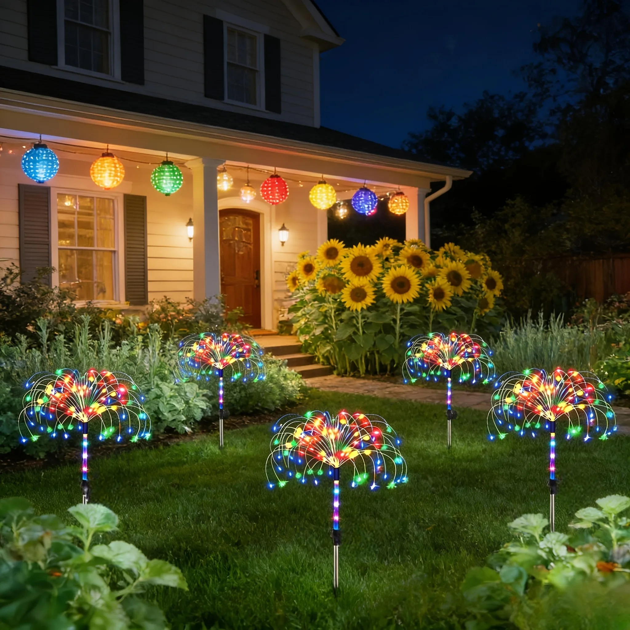 4 Pack 320LED Outdoor Solar Garden Lights 1PC 60LED Garden Lights 8 Lighting Modes Courtyard Lamp IP65 Solar Landscape Light