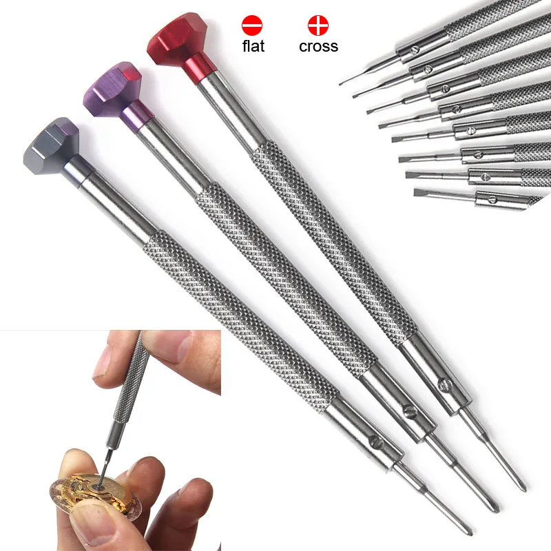 0.6mm-2.0mm New Watchmakers Screwdrivers Watch Glasses Flat Blade Cross Blade Screwdriver Watches Accessories Repair Tool Kits