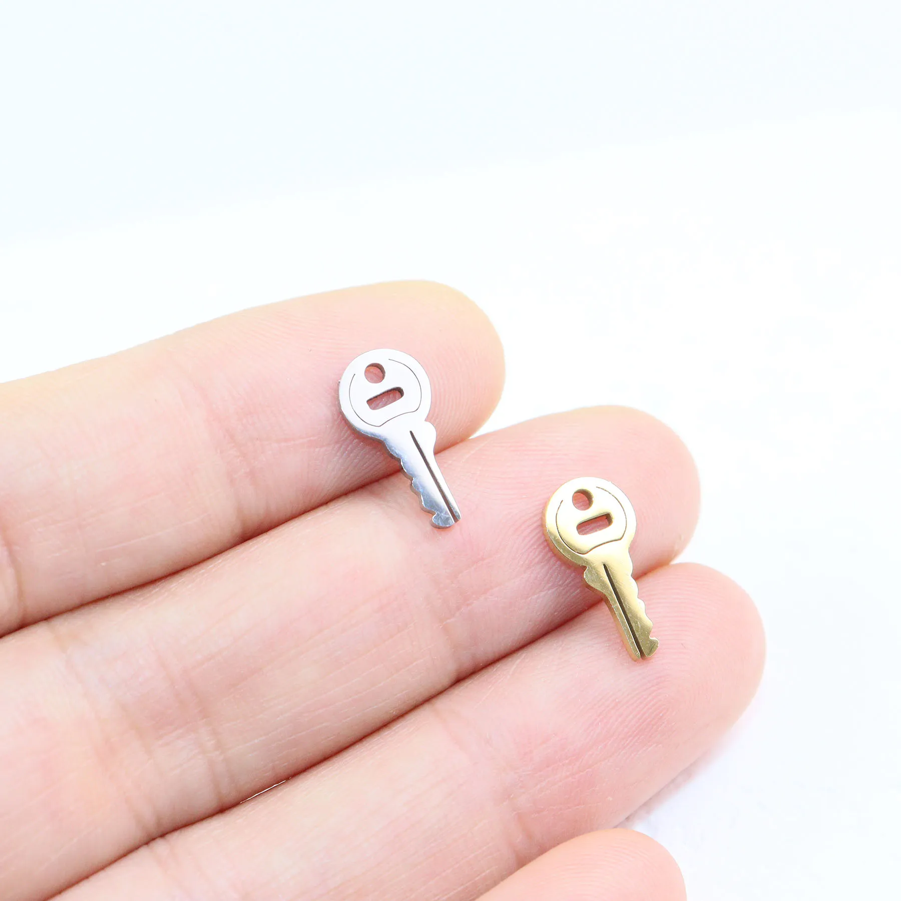 10pcs Stainless Steel Shiny Polished Key Connector Jewelry Charms Pendant DIY Handcraft  Vacuum Plate Waterproof Antiallergic