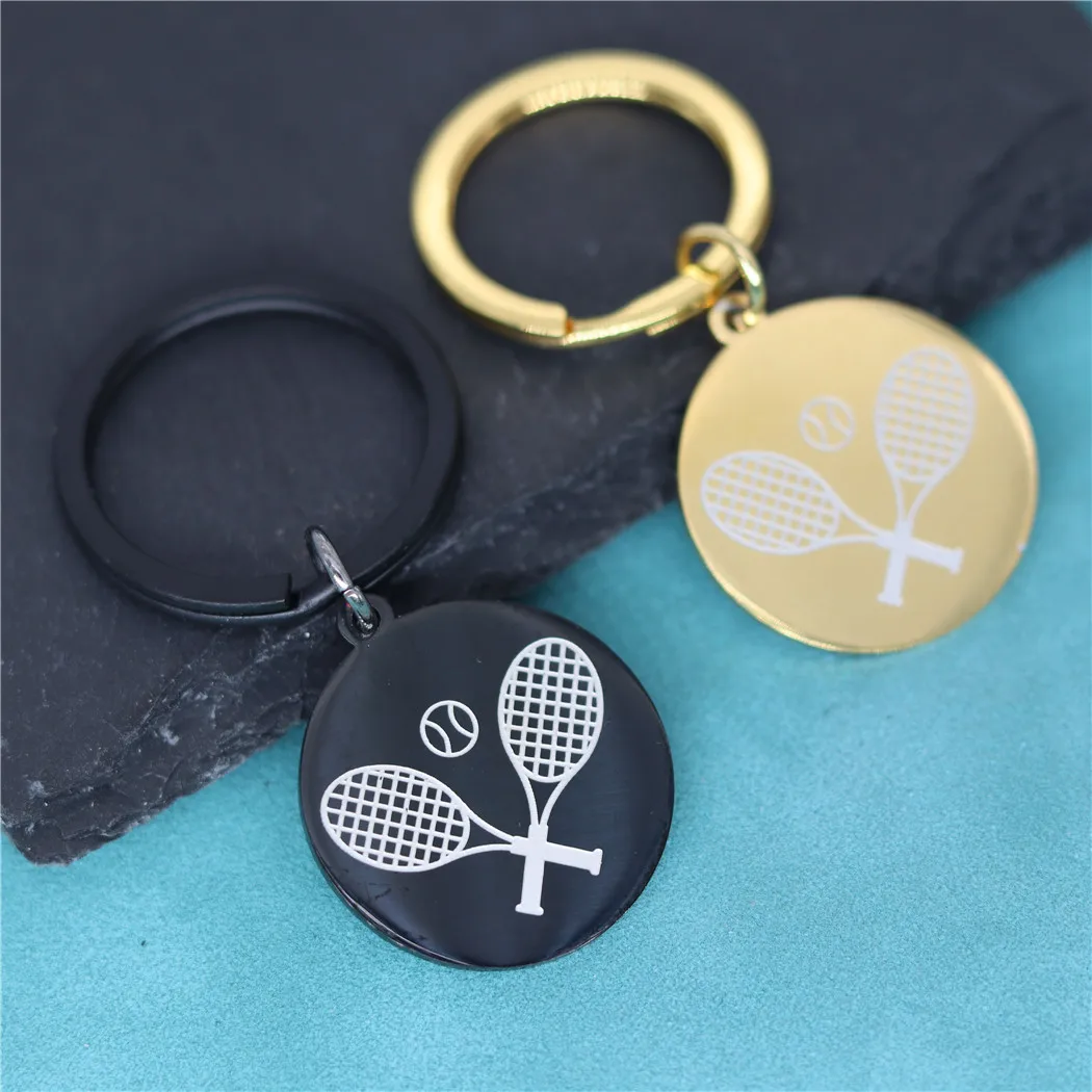 Black Tennis Racquet Stainless Steel Pendant Keychain For Men Women Gold Color Jewelry Bag Car Decor Birthday Gift for Boyfriend