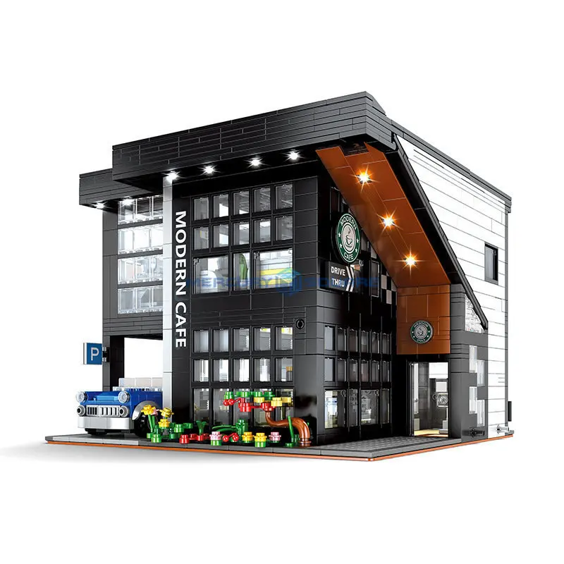 Modern Cafe Model Building MOC 86005 Coffee Shop City Street View Modular Architecture Blocks Bricks Toy Gift Kids Boys Girls