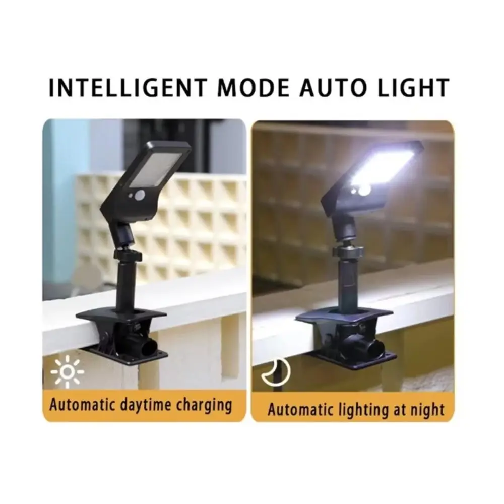 Waterproof Solar Outdoor Lights 60 LED 360° Rotatable Garden Lights Vertically Adjustable 4 Modes Clip-On Outdoor Lights