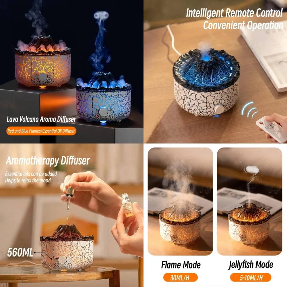 

Volcanic Flame Lamp Remote Control Aromatherapy Diffuser - Advanced Smoke Ring Ultrasonic Air Humidifier - Essential Oil Diffuse