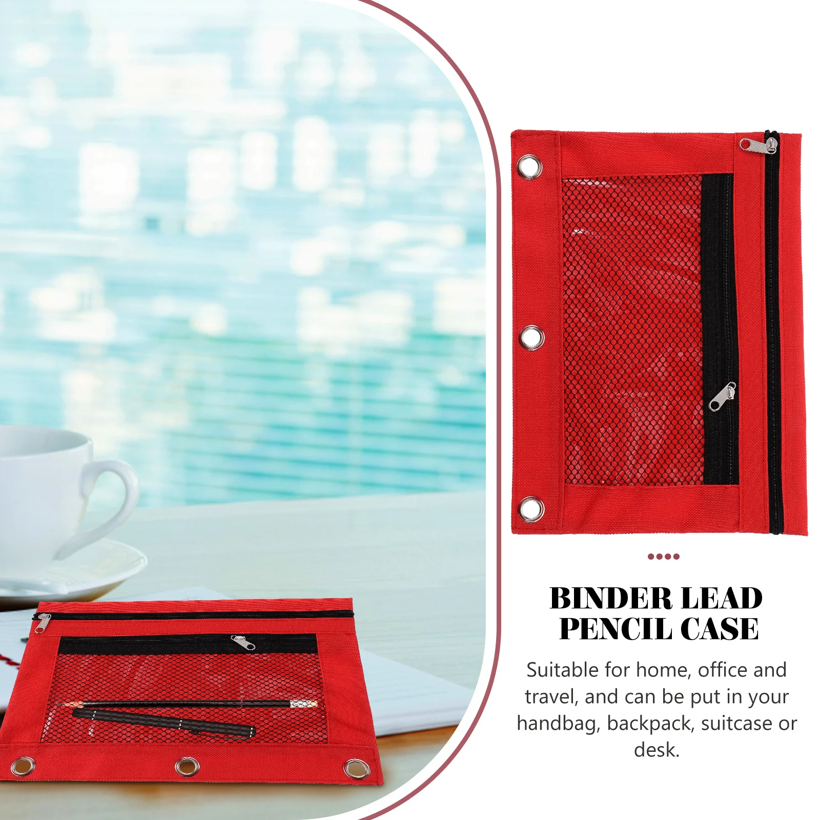 Estuche para lápices de tres agujeros, tela Oxford B5, bolsa de papelería, carpeta transparente, carpetas de oficina (negras)