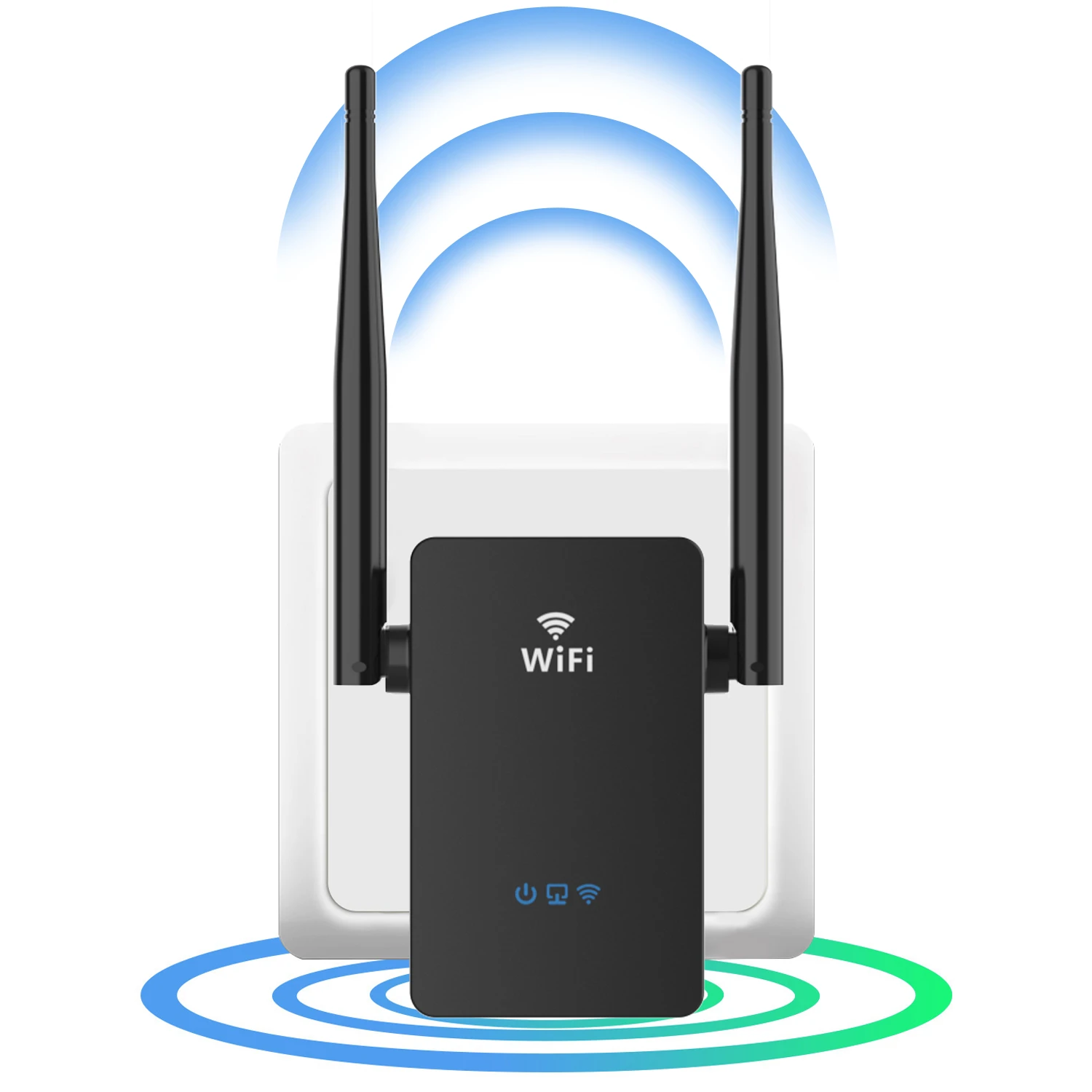 Preto Wireless WiFi Repeater, Range Extender Router, 2x3 Bi Antenas, Amplificador Home, Substituição Plug UE, 300Mbps, 2.4G