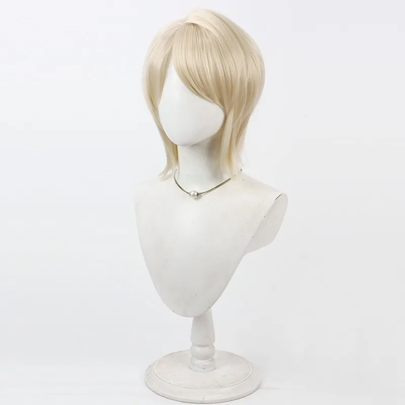 لعبة ليمبوس كومباني فاوست شعر مستعار كوسبلاي قصير أصفر فاتح مقاوم للحرارة شعر صناعي للهالوين كرنفال دعائم حفلات النساء والرجال