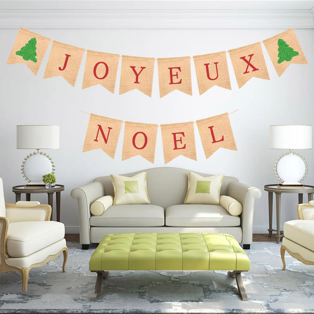 

Decoration Christmas Hanging Banner Bunting Burlap Banner Hanging Party Decor Festive Holiday Supplies Flag Garland