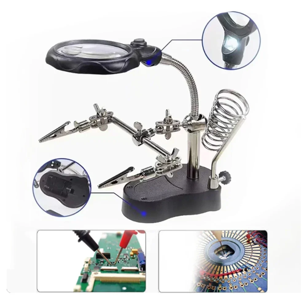 קליפ עזר גלילה ריתוך זכוכית מגדלת עם אור 3.5x-12x שולחן עבודה מגדלת שולחן עבודה מגדלת שלישית