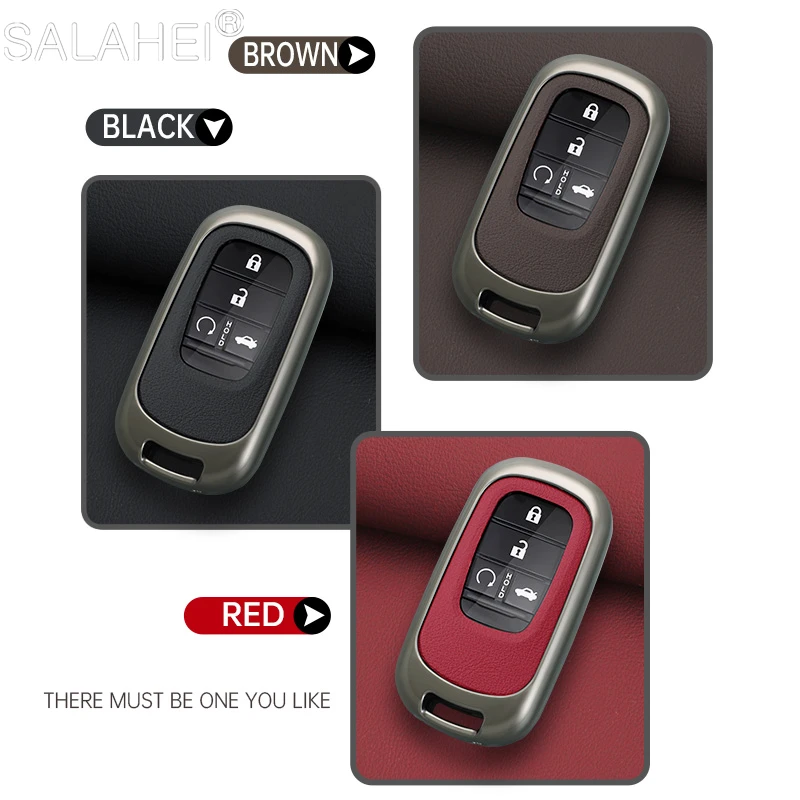 Leather Car Remote Key Case Fob Cover Protector Holder Shell For Honda Civic Accord HR-V CR-V CRV 2022 2023 Keychain Accessories