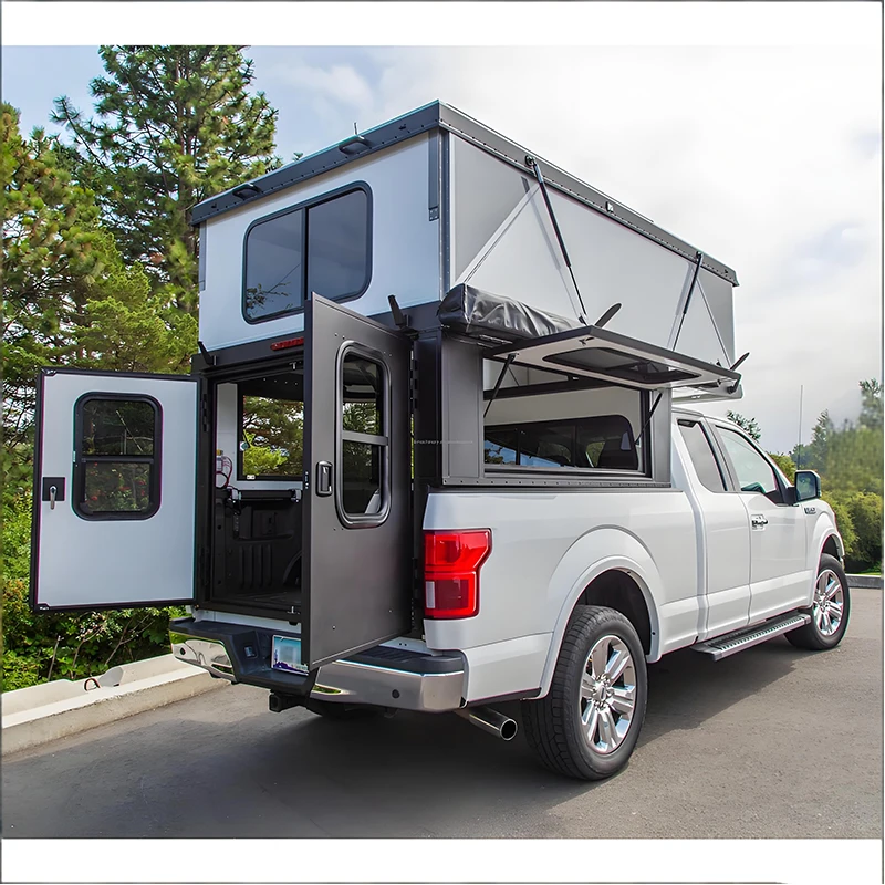 Expedition Ready Pickup Truck Camper with Foldable Tent Shelter for Wilderness Camping and Road Exploration