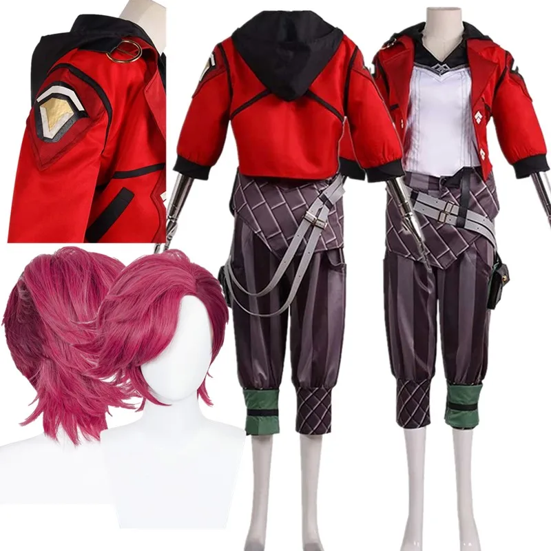 

Acrane Disguise Vi Cosplay Costume LoL Fantasia Women Uniform Shirt Coat Pants Belt Wig Outfits Halloween Carnival Party Suit