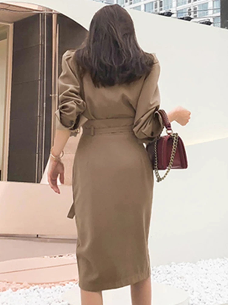 Spring Fashion Vintage Work Style Skirt Suits Women Black khaki Blazer Jacket Chic Slit Midi Skirt Elegant 2 Pieces Sets Femme