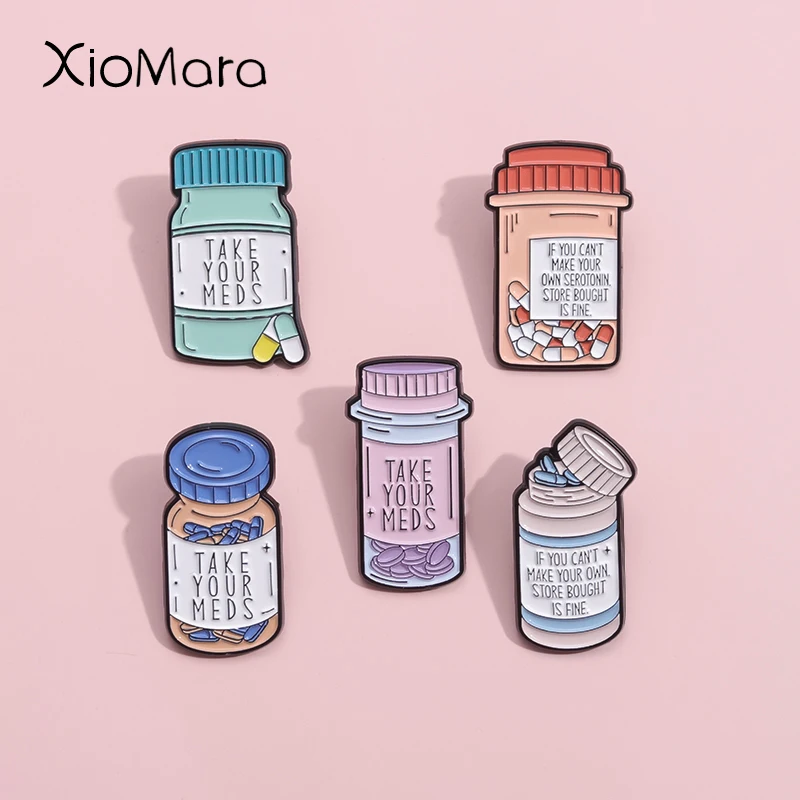 Take Your Meds-broches esmaltados Makf Your self Store, broches finos, insignias de solapa, joyería de salud Mental, regalo para mejores amigos