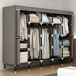 80in Wardrobe with 10 Shelves Steel Fabric Wardrobe Closet Clothes Hanger Closet Wardrobe with 5 Hanging Rods room