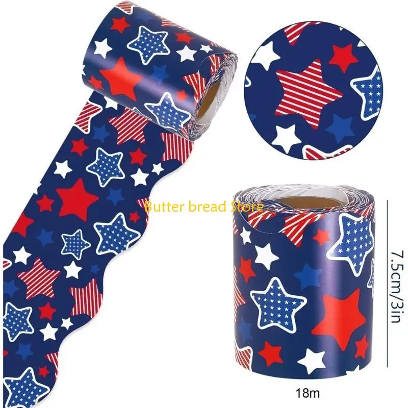 W89C 4th of July Border Trim Bulletin Board Borders Independence Day Classroom Blackboard Decoration for School Office Party