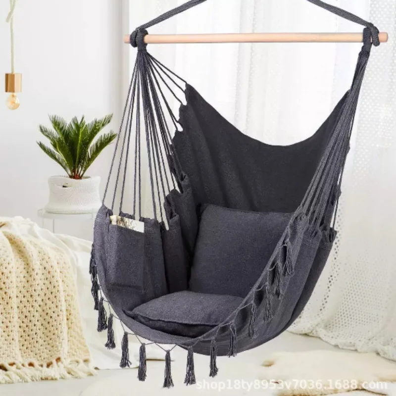 Nordic Style Fringed Hanging Chair Canvas Hanging Basket Chair Fringed Swing Indoor and Outdoor Balcony Camping Hammock