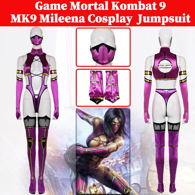 MK9 Mileena Cosplay Women Sexy Jumpsuit Game Mortal Kombat 9 Costume Adult Girls Female Disguise Halloween Party Roleplay Suit