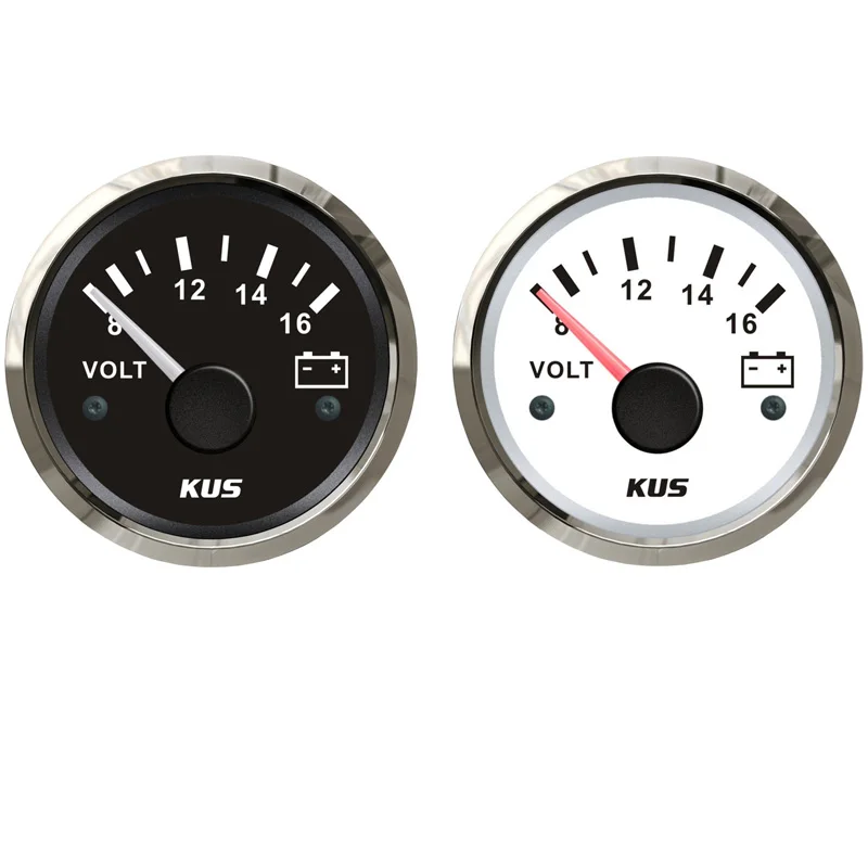 KUS 8-16v Display Volt Meters 52mm Black Voltmeters Voltage Gauges with Red or Yellow Backlight for Car Boat Truck