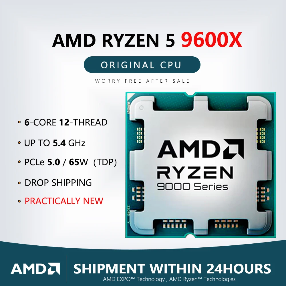 AMD Ryzen 5 9600X 4nm CPU 6-CORE 12-THREAD 3.9GHz base, 5.4GHz boost 65W R7 Desktop Processor Unlocked,Cooler not Included