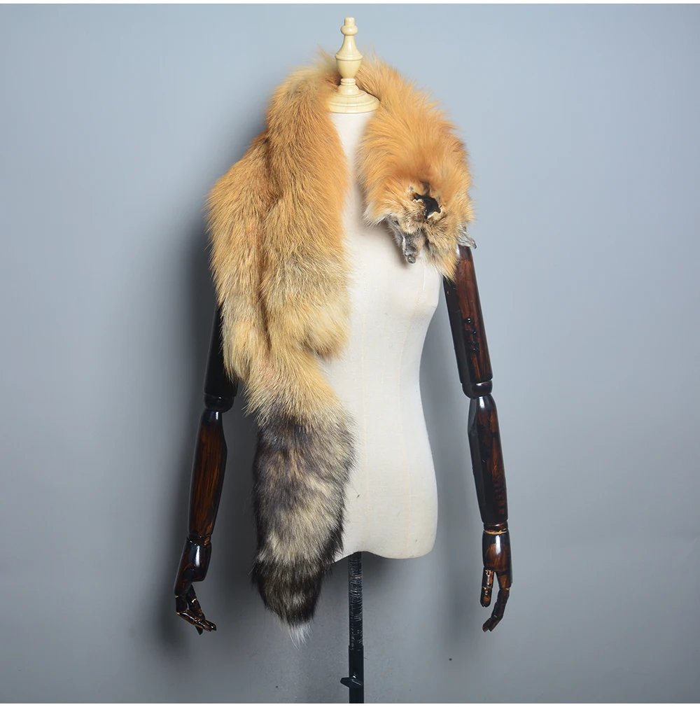 Winter Warm Large Real Fox Fur Collar Natural Fur Coat Scarves Luxury Women Men Jackets Hood Shawl Decor Female Neck Scarf Wraps