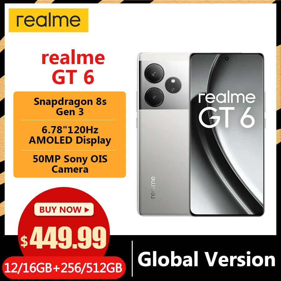 Global Version realme GT6 5G Smartphone Snapdragon 8s Gen 3 Processor 5500mAh 120W Battery 6.78 120Hz 6000nit Display NFC GT 6