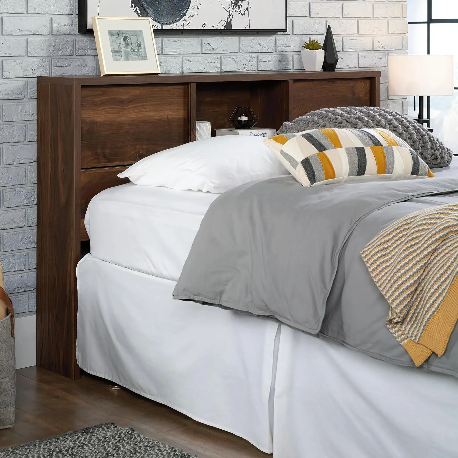 Full-Queen Headboard Wooden Panel Bed Headboard Modern Bedroom Furniture Grand Walnut Finish, Customized