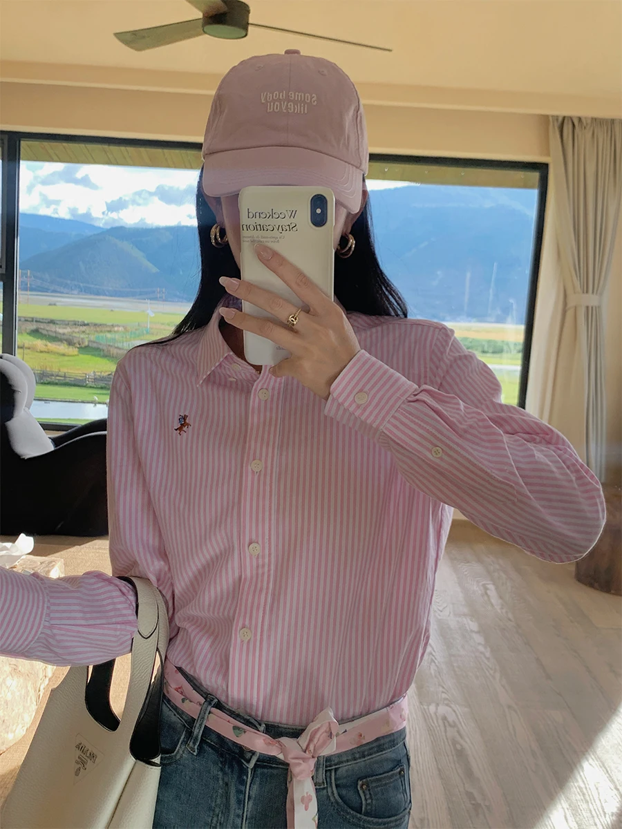 

Yum Autumn Winter Classic Plaid Women's irt Embroidered Ele Sle Long Sve Commute Faion Korean Version