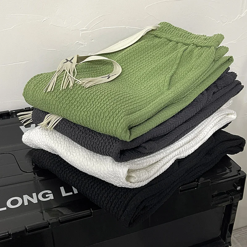 

Мужские высококачественные повседневные брюки из ледяного шелка, свободные, широкие, прямые, длинные, с текстурой, драпированные, комфортные