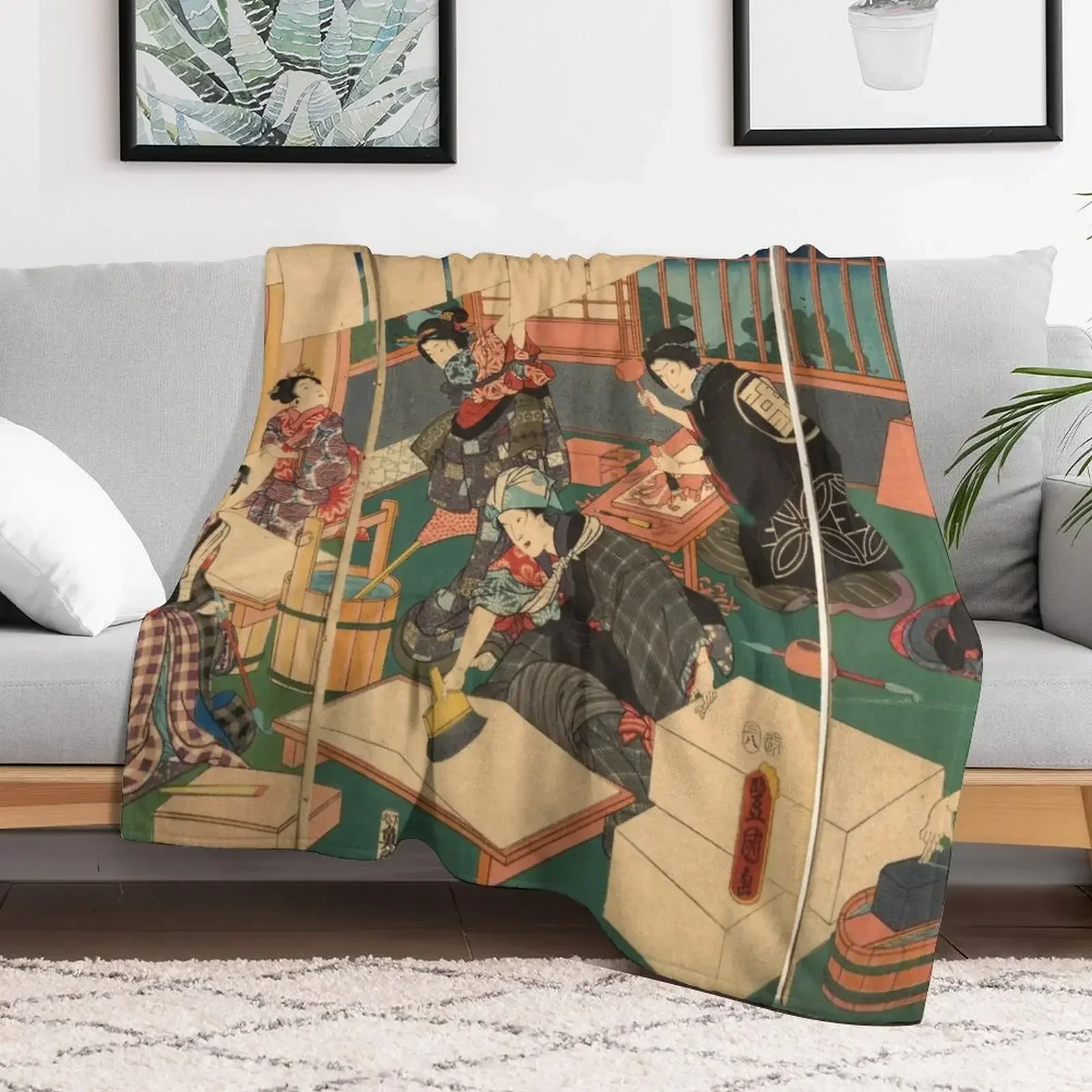 

Japanese Artisans japanese art woodblock stamp print vintage antique art Throw Blanket Travel Tourist Blankets