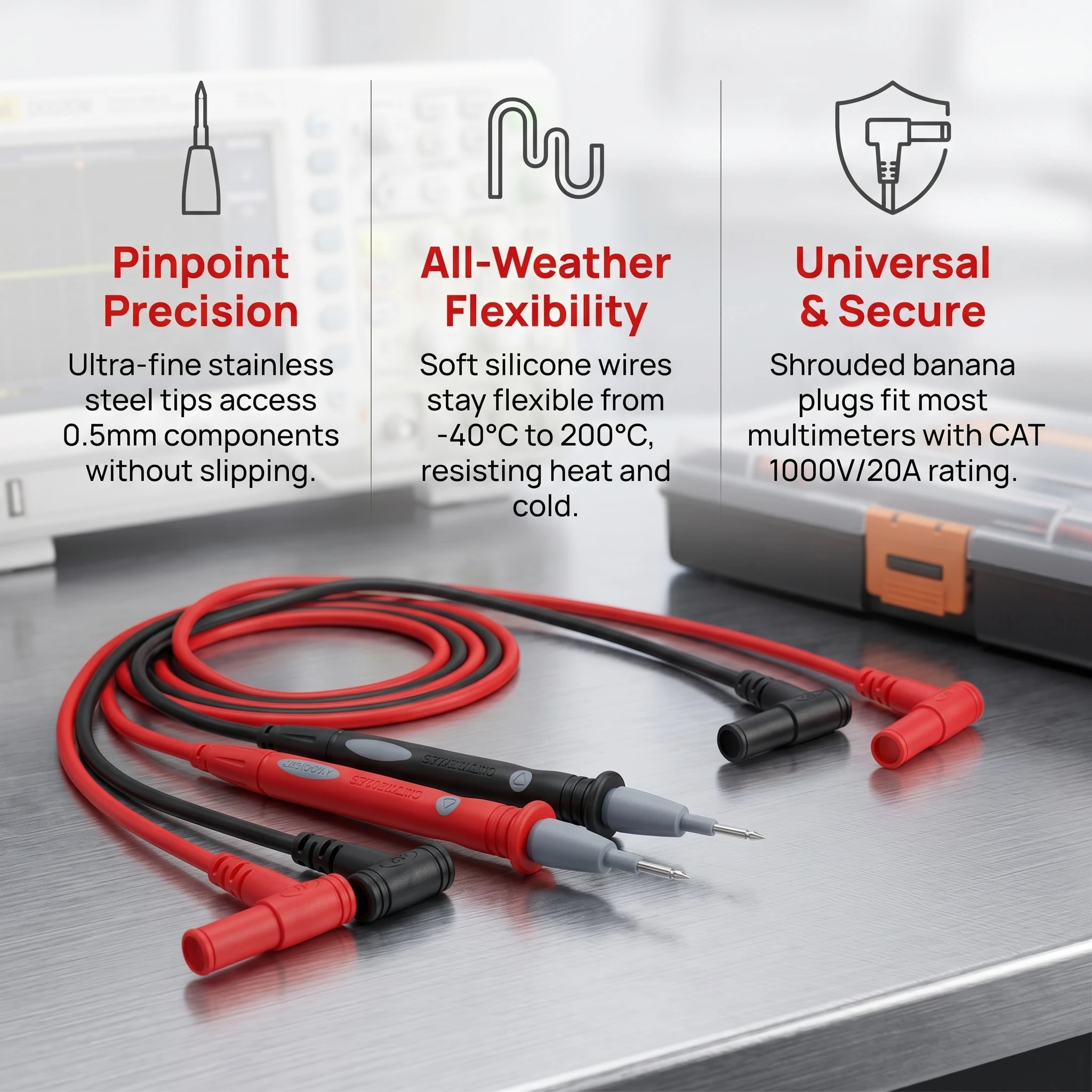 20A 1000V Multimeter Test Leads, Silicone Soft Wire Sharp Needle Probes, Universal Digital Multimeter Test Cable for Electrician