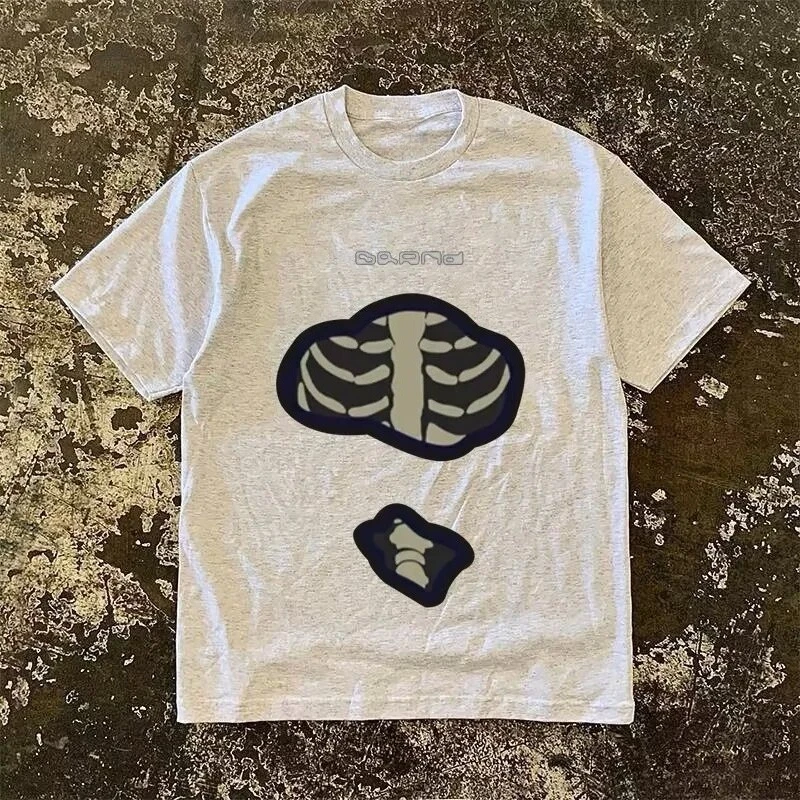 Y2K Punk Cotton Retro Summer Hip-hop Skull Creative T-shirt for Street Short-sleeved Men and Women Casual Couple T-shirt