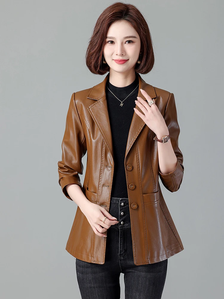 女性の革製ジャケット秋冬スリムフィット韓国スリムフィット大型シープスキンコートビジネススーツ襟付きアウター