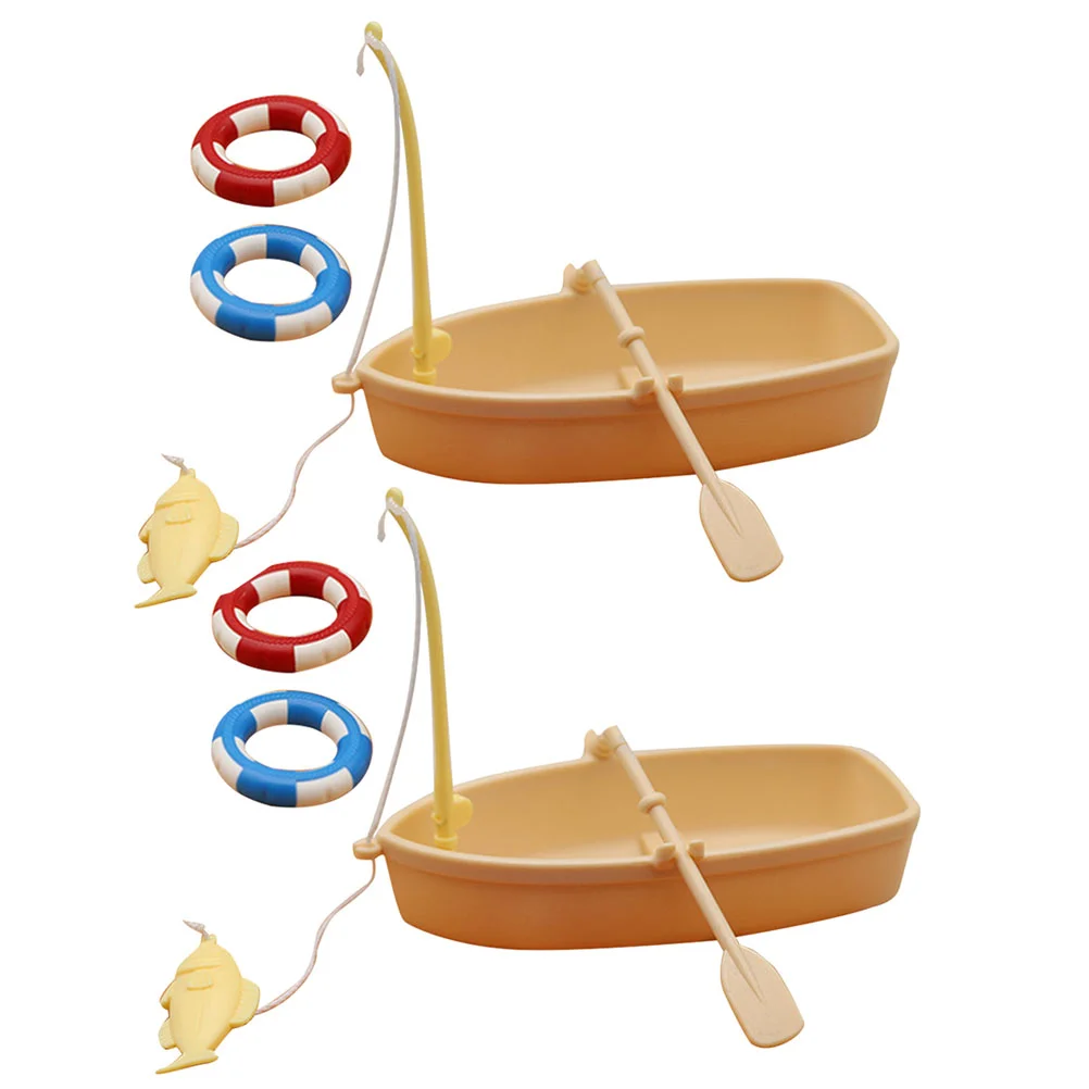 Anneau de natation de maison, bateau de pêche, accessoires de décoration, mini canoë, modèle micro l'inventaire, accessoires photo en plastique, 2 ensembles