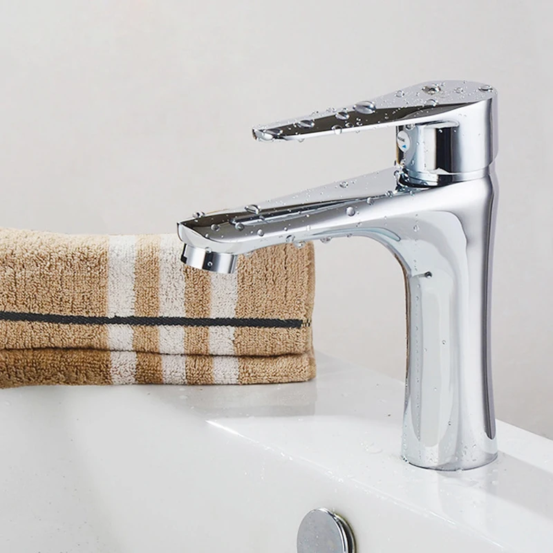 Single Handle Brass Chrome Basin Faucet, Deck Mount Hot Cold Mixer Tap for Lavatory Vessel Sink Bathroom