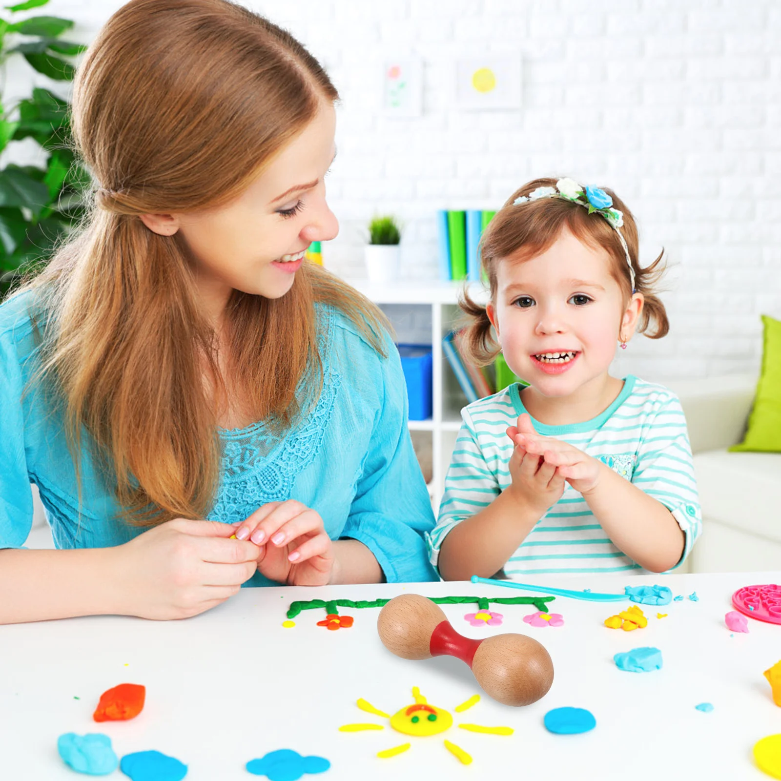 

Kids Wooden Maracas Double Headed Shaker Baby Percussion Instrument Toddler Musical Sound Rattle Handheld Design Safe