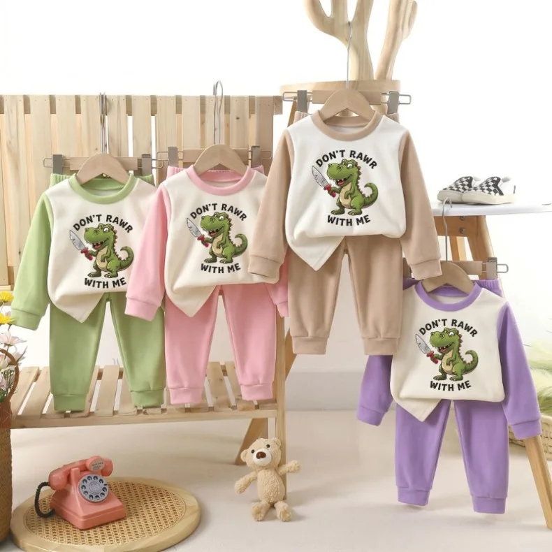 Herbst-Winter-Mode für Jungen und Mädchen, langärmelige Heimkleidungssets, weiche Kinderkleidung, Kinderpyjamas, Schlafanzug – Detail 2