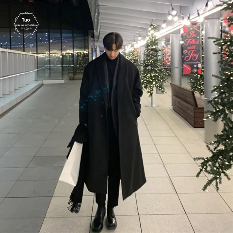 

Men's Woolen Coat over Knee Mid-Length Thickened German Style Windbreaker Autumn Winter Fashionable Casual Lapel Coat