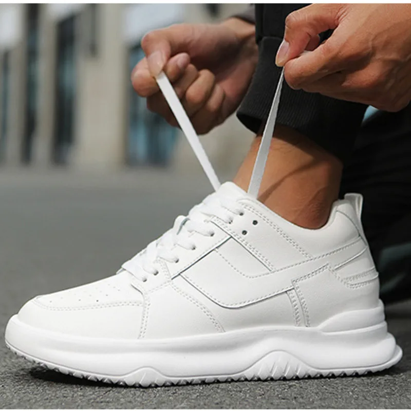 Men Sneakers Hidden Heels Elevator Shoes For Man 8CM 6CM Optional Heightening Shoes White Black Classics Casual Shoes