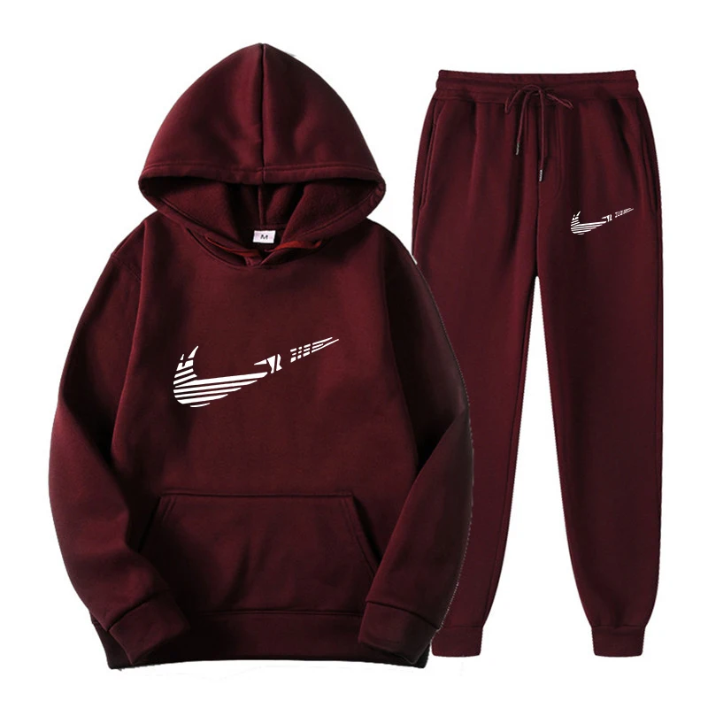 Men Tracksuit 2 Pieces Sets Hooded Sweatshirt +Drawstring Pants Male Hoodies Running Sportswear Men Women Autumn Sportwear