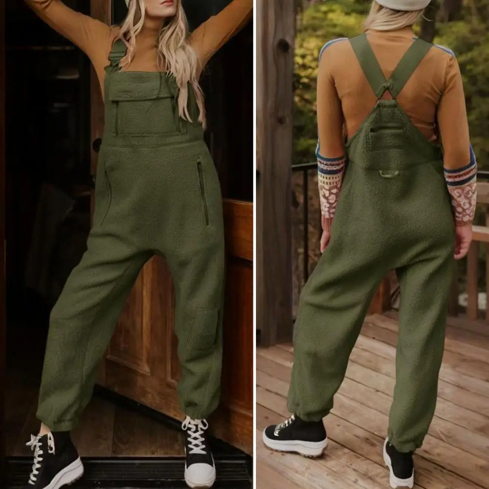 Ropa de trabajo para mujer, mono grueso de felpa sin mangas, pantalones de esquí, tirantes ajustables, espalda cruzada, mono informal Retro