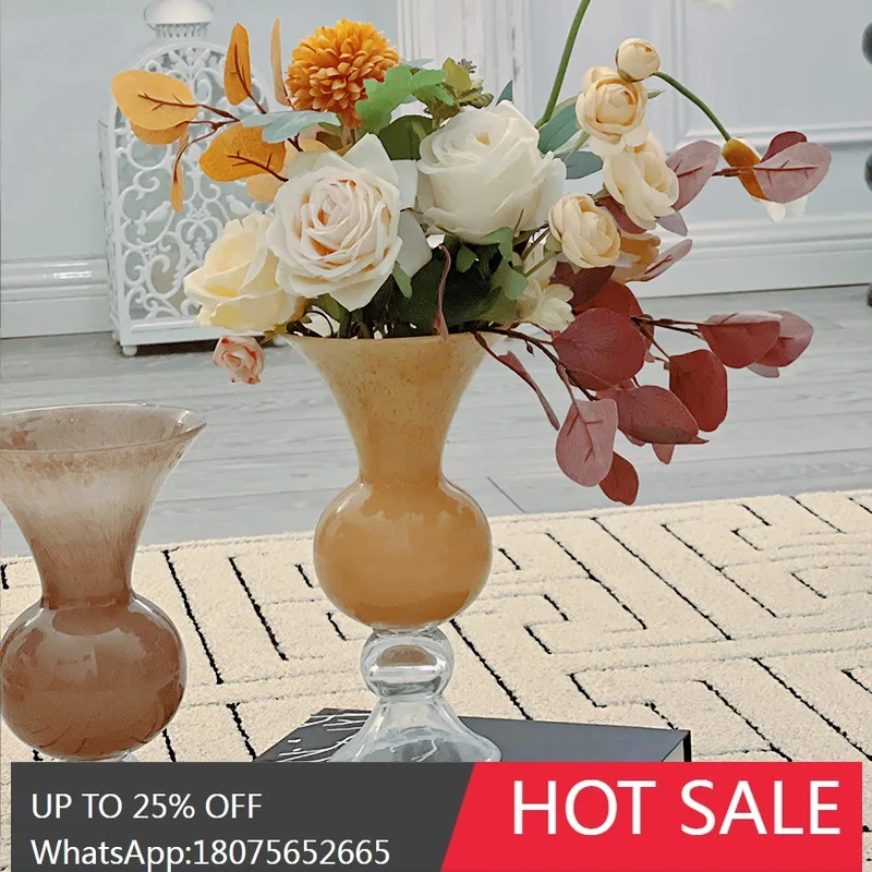 MJY Vintage Glass Vase with Tall Flared Mouth French Style Glass Bottle