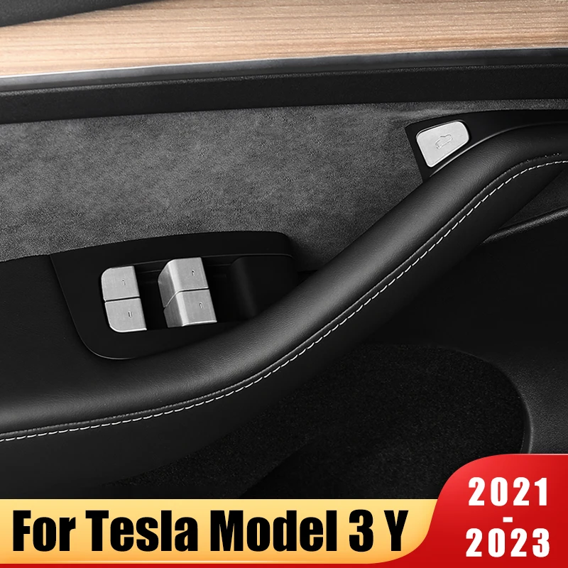 

Aluminum Car Interior Door Window Lift Control Button Cover Trim Stickers For Tesla Model 3 Model Y 2021 2022 2023 Accessories