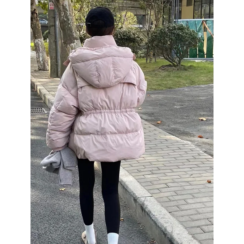 White Duck Down Coat for Women, Female Hooded Jacket, Thick Warm Coat, Lazy Wind, Casual Fashion, New, Winter