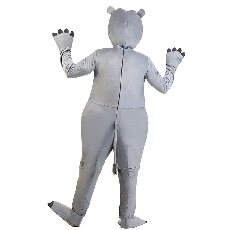 African Animal Adult Grey Hippo Onesies Cartoon Kids Cute Hippo Cosplay Costume Family Party Halloween Fancy Dress