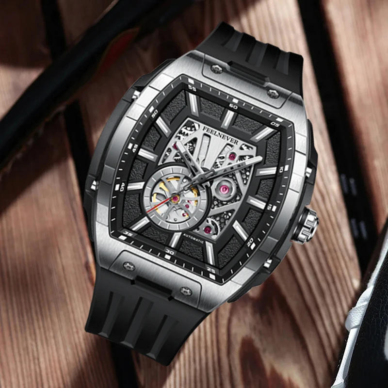 

FeelNever Square Creative Mechanical Wristwatch Luxury Hollow Sapphire Crystal Waterproof Luminous Automatic Movement Man Watch