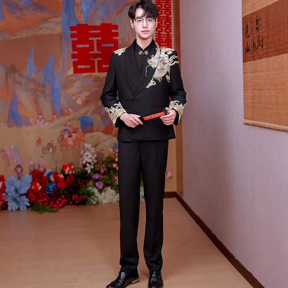 Men's Xiuhe Clothing New Wedding Dress New Chinese Heavy Industry Outfit Toast Luxury Suit