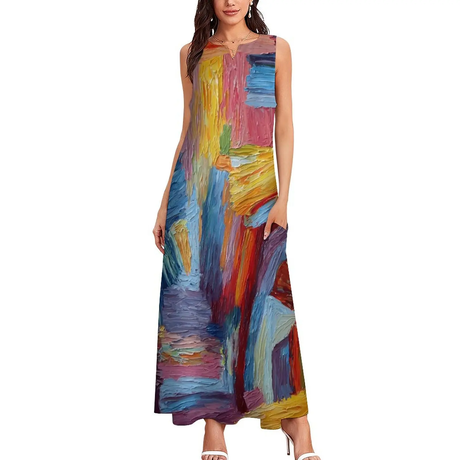 Paint Brush Dress Summer Colorful Print Aesthetic Bohemia Long Dresses Female Cute Maxi Dress Birthday Gift