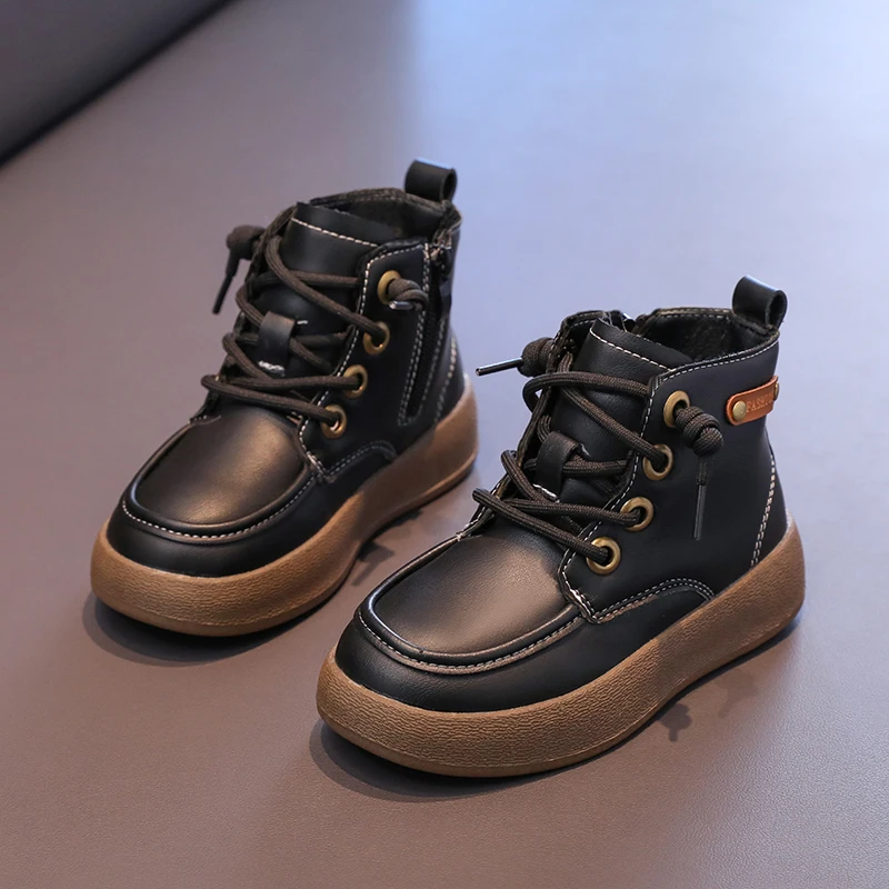 

Kids Leather Boots Korean Style Soft Sole Children Short Boots with Side Zipper 2025 Winter New Boys Girls Casual Fashion Boots