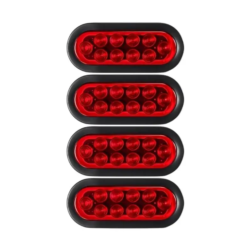 Trailer Tail Light Repair 4 Pack 6 Inch Red LED Rear Lamps with 3 Wire Pigtails, 10 LED Stop Turn Tail Lights for Truck